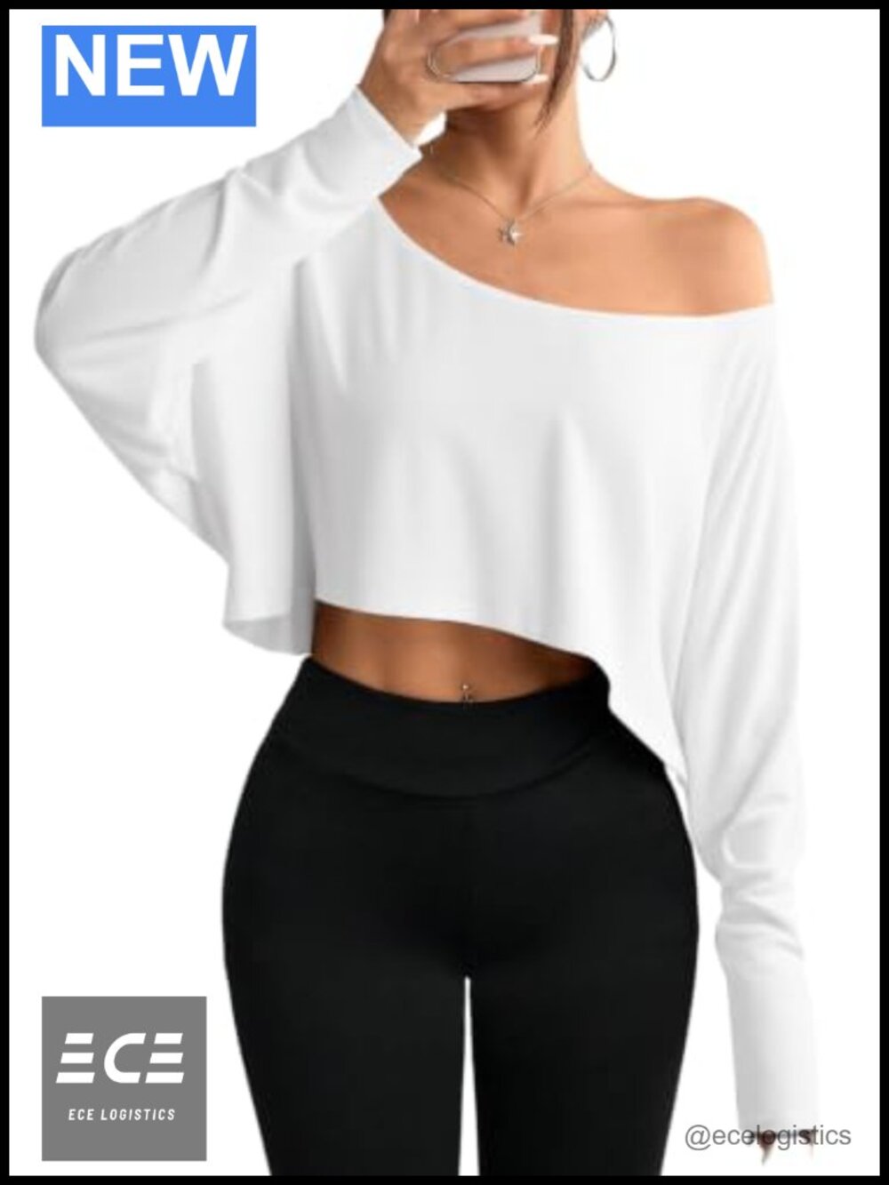 Off Shoulder Long Sleeve Crop Top Loose Workout T Shirt